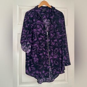 Rock & Republic size large, black & purple Henley zipper top, relaxed fit